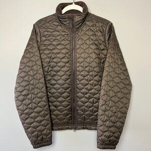 LL Bean Women Medium Brown Thin Insulated Quilted Jacket Plaid Full Zip EUC